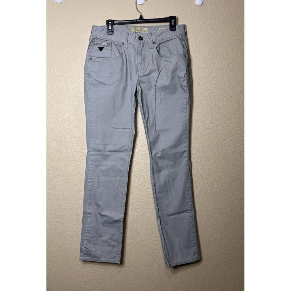 Guess Mens Jeans 32 X 32‎ Lincoln Slim Straight Gray Waxed Denim Stretch Pockets